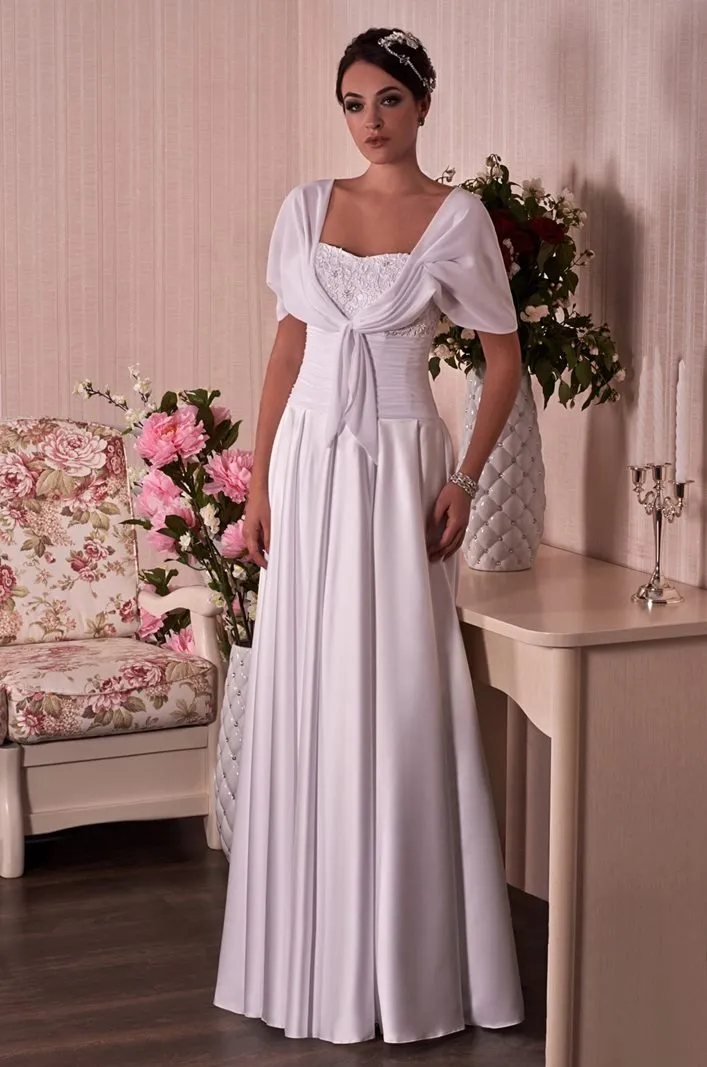 ---Campania Wedding Dresses, Simple custom made mid-priced wedding dress made in satin with lace applications--