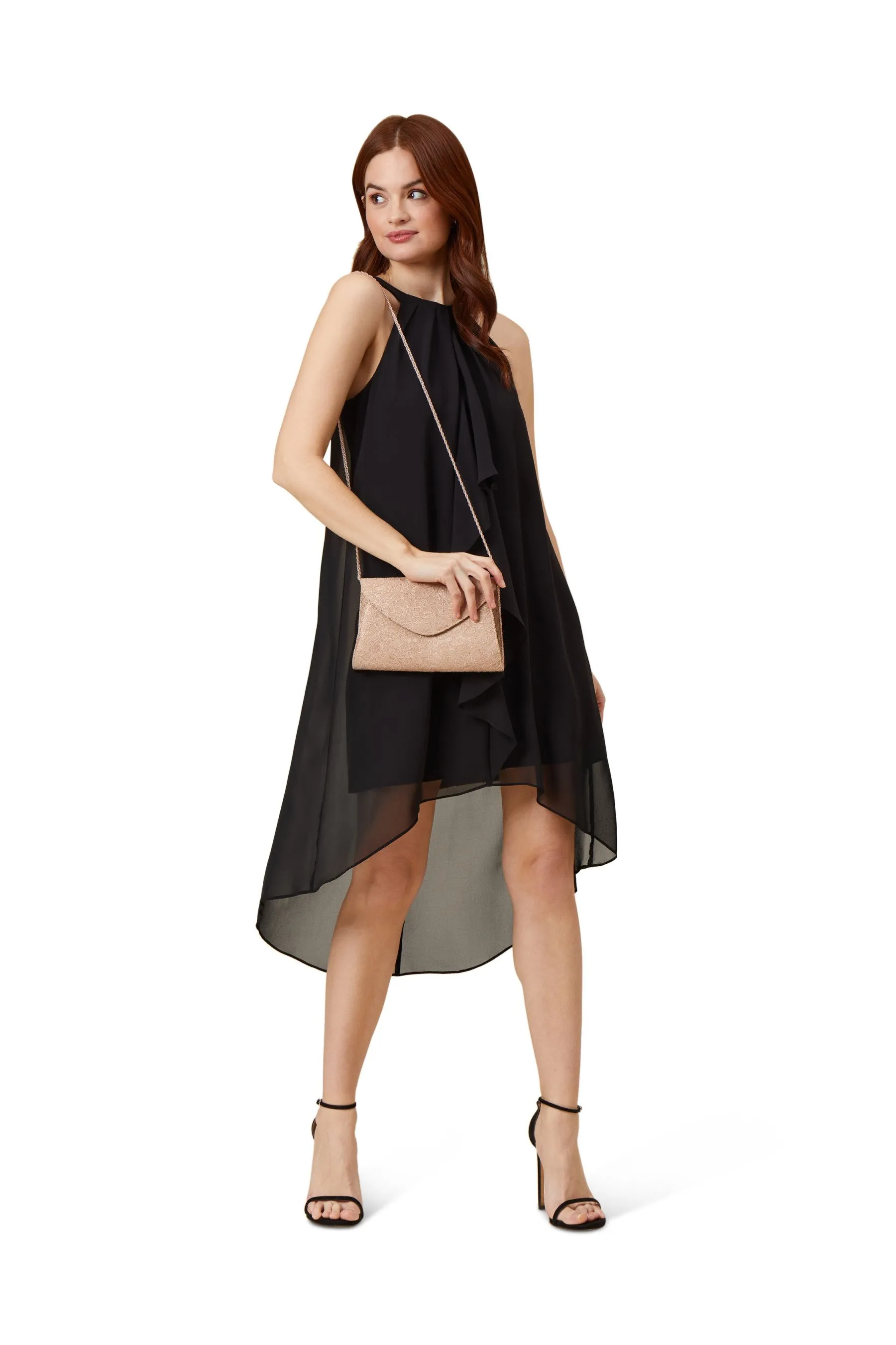 Adrianna Papell Nero - Abito in chiffon e jersey