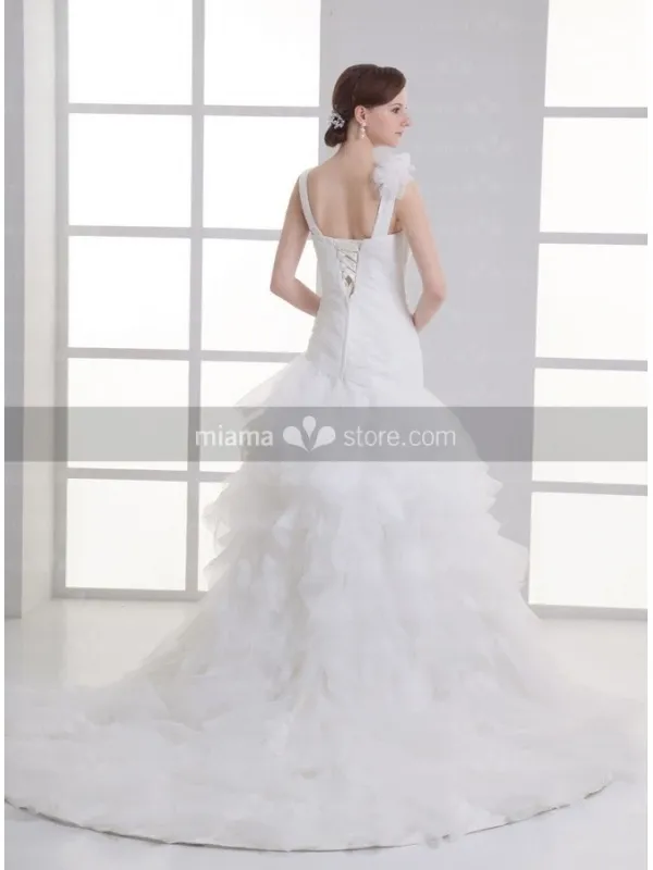 AGATHA - A-line V-neck Chapel train Organza Wedding dress