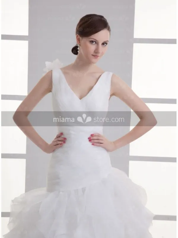 AGATHA - A-line V-neck Chapel train Organza Wedding dress