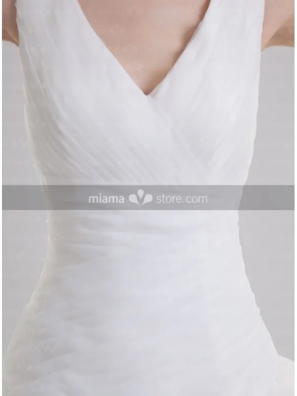 AGATHA - A-line V-neck Chapel train Organza Wedding dress