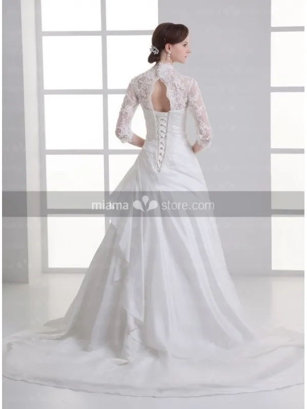 ALMA - A-line V-neck Chapel train Satin Wedding dress