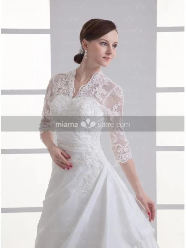 ALMA - A-line V-neck Chapel train Satin Wedding dress