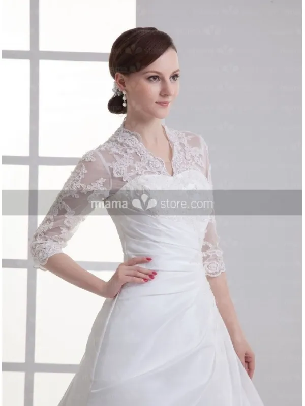 ALMA - A-line V-neck Chapel train Satin Wedding dress