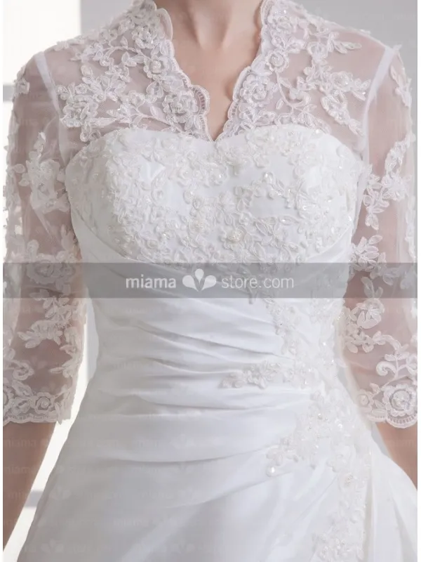 ALMA - A-line V-neck Chapel train Satin Wedding dress