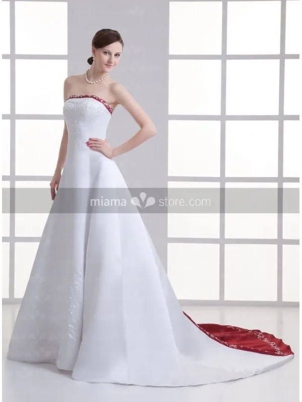 ARLENE - A-line Strapless Chapel train Satin Wedding dress