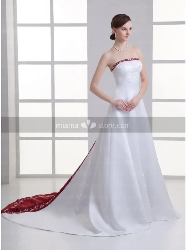 ARLENE - A-line Strapless Chapel train Satin Wedding dress