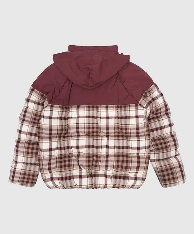 Brunello Cucinelli Piumino combinato a quadri da bambino bordeaux BY616J322A