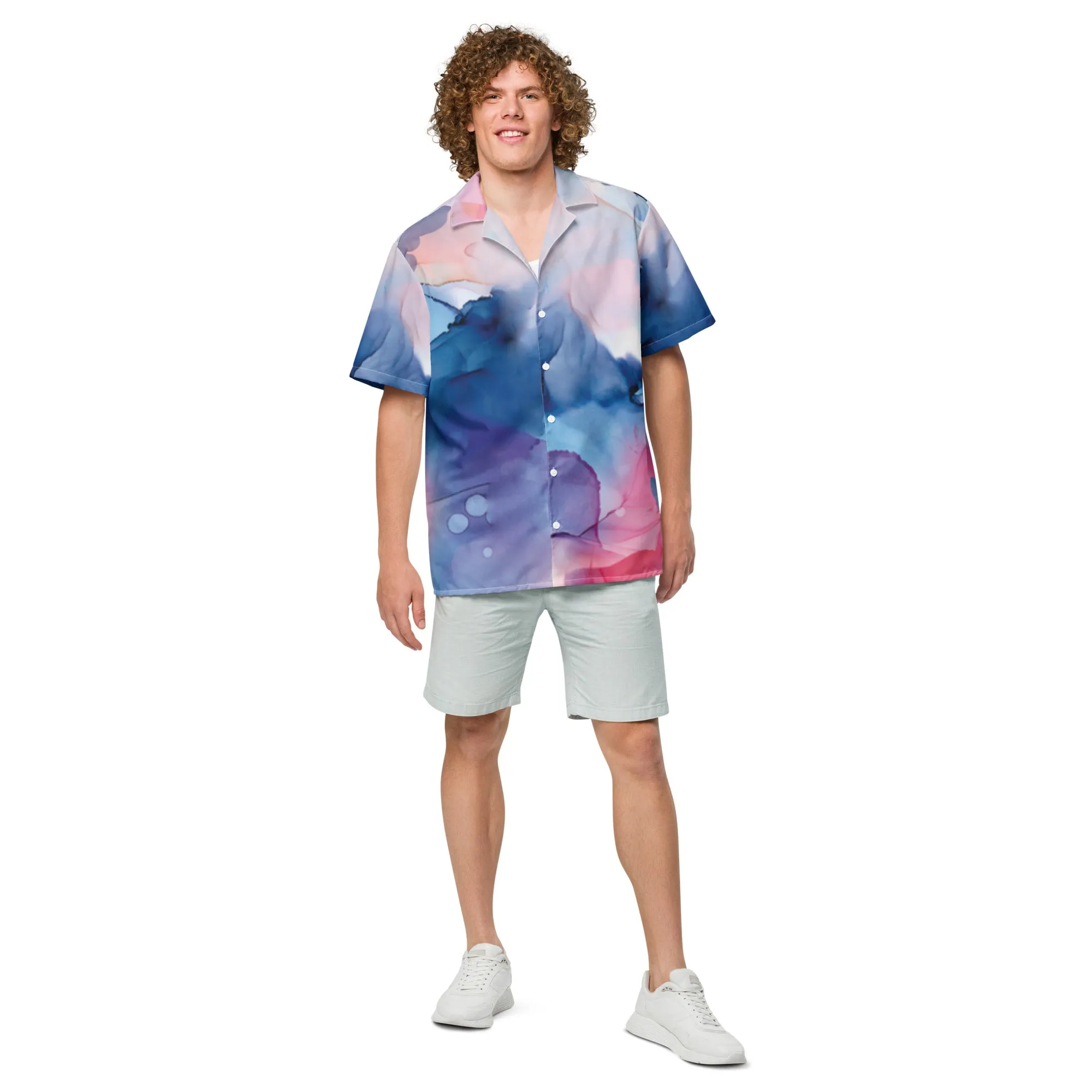 Camicia a maniche corte unisex con fantasia colorata