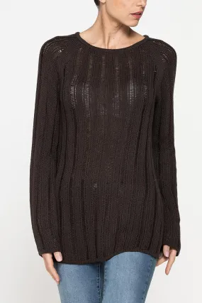Carrera  ---------    ------------Maglia openwork con scollo a barchetta e manica raglan - cioccolato