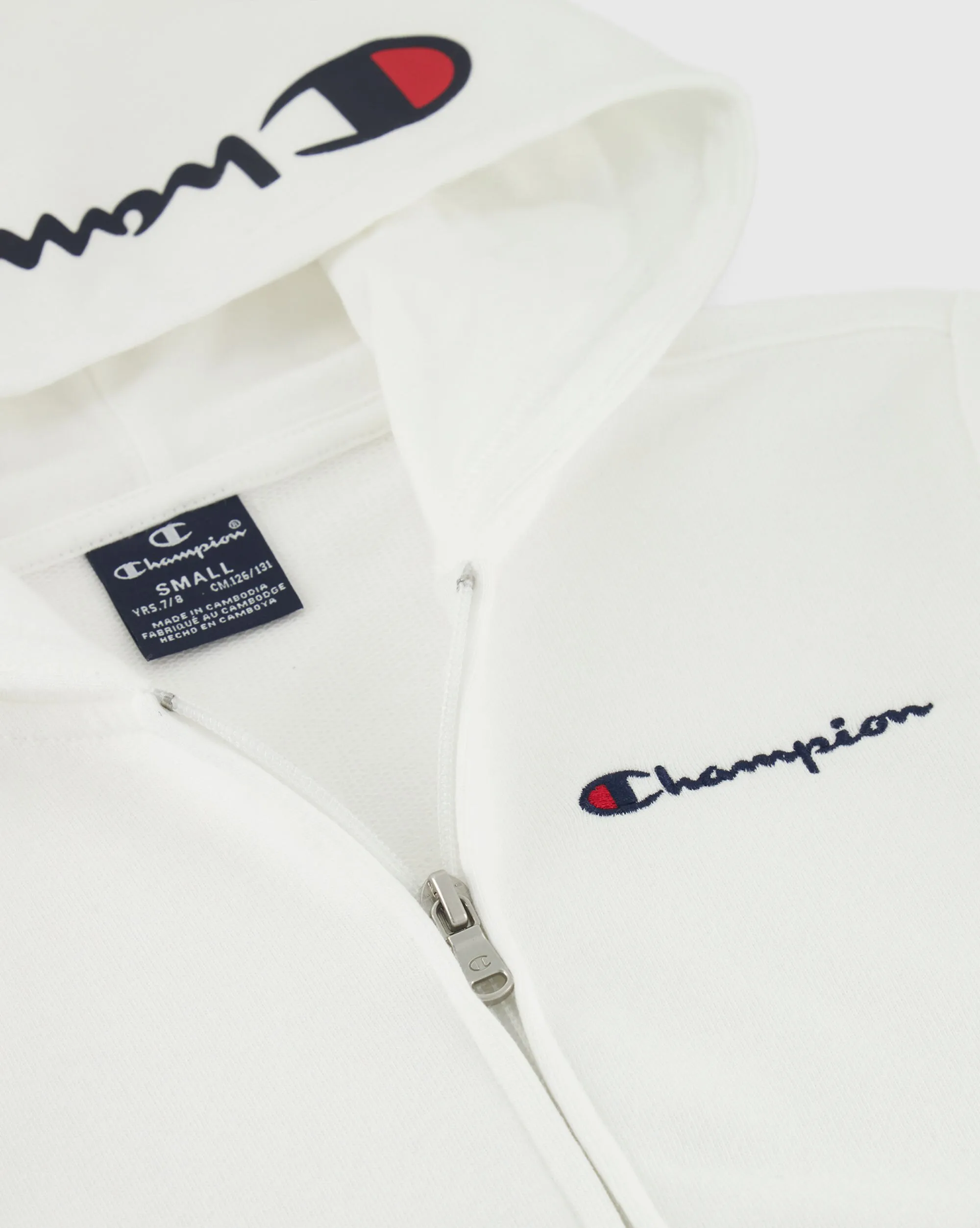 Champion Felpa Con Cappuccio Full Zip Mini Logo Bianco Bambino