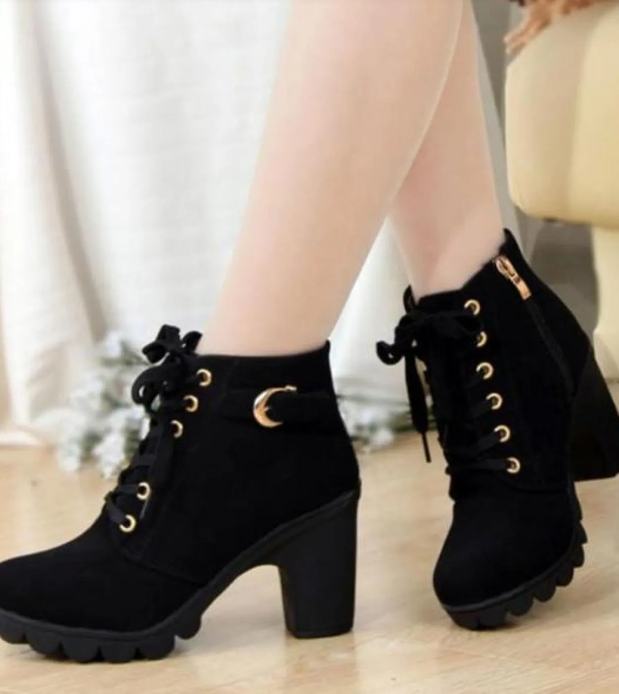 Comemore 2022 New Women Shoes Lace Up Ankle Boots Zapatos Mujer Fashion High Heels Ladies Casual Spring Pumps Platform H