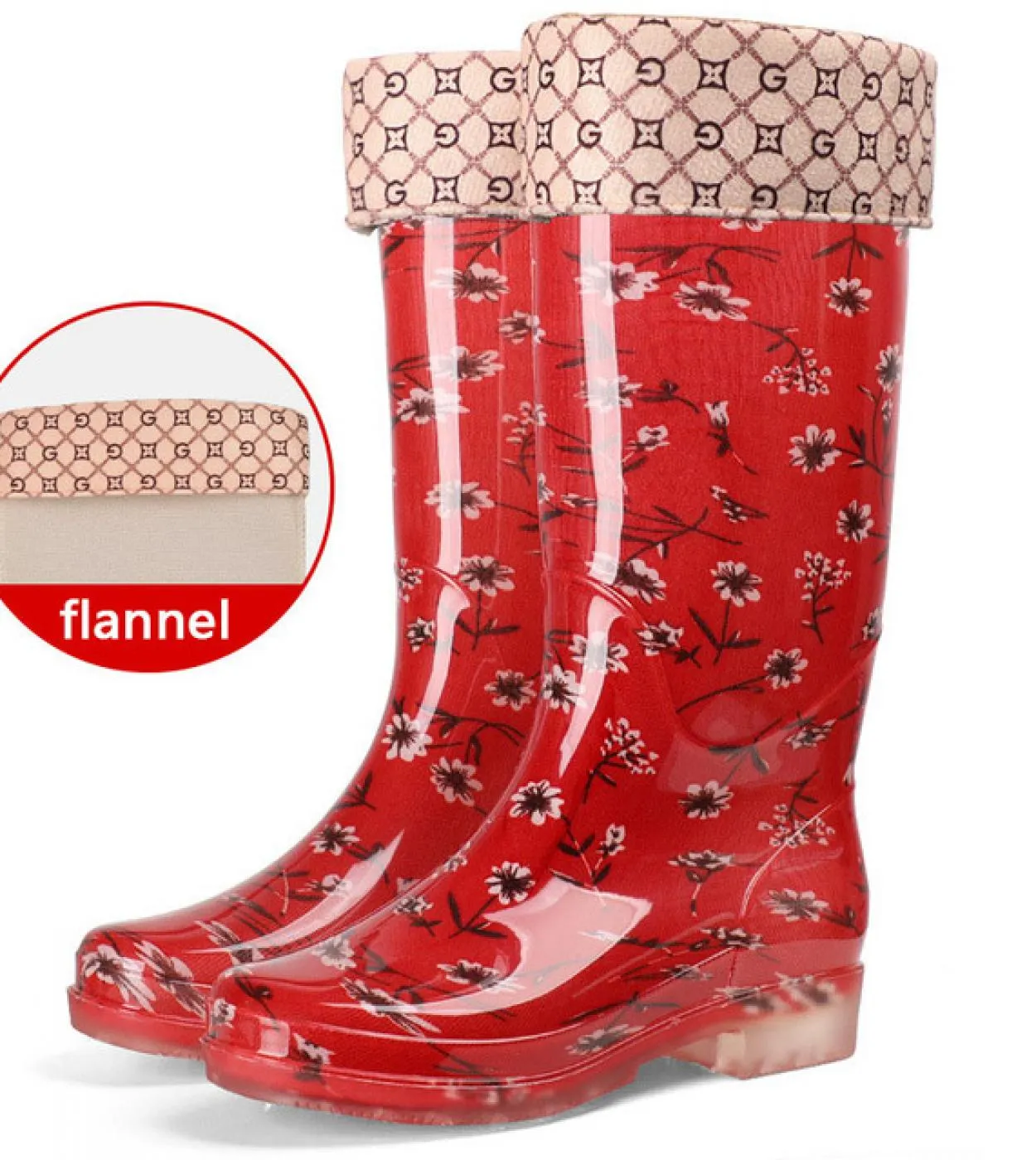 Comemore Womens Heels Rain Boots High Tube Anti Skid Thick Bottom Waterproof Water Boots High Top Rubber Shoes Free Shi