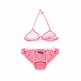 Costume Bikini Bianco E Rosa Vichy Bambina