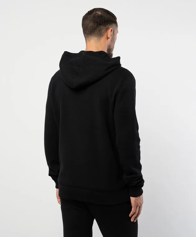 Dolce&Gabbana Felpa nera con cappuccio in lana e cashmere con patch logo GXO33TJEMQ3