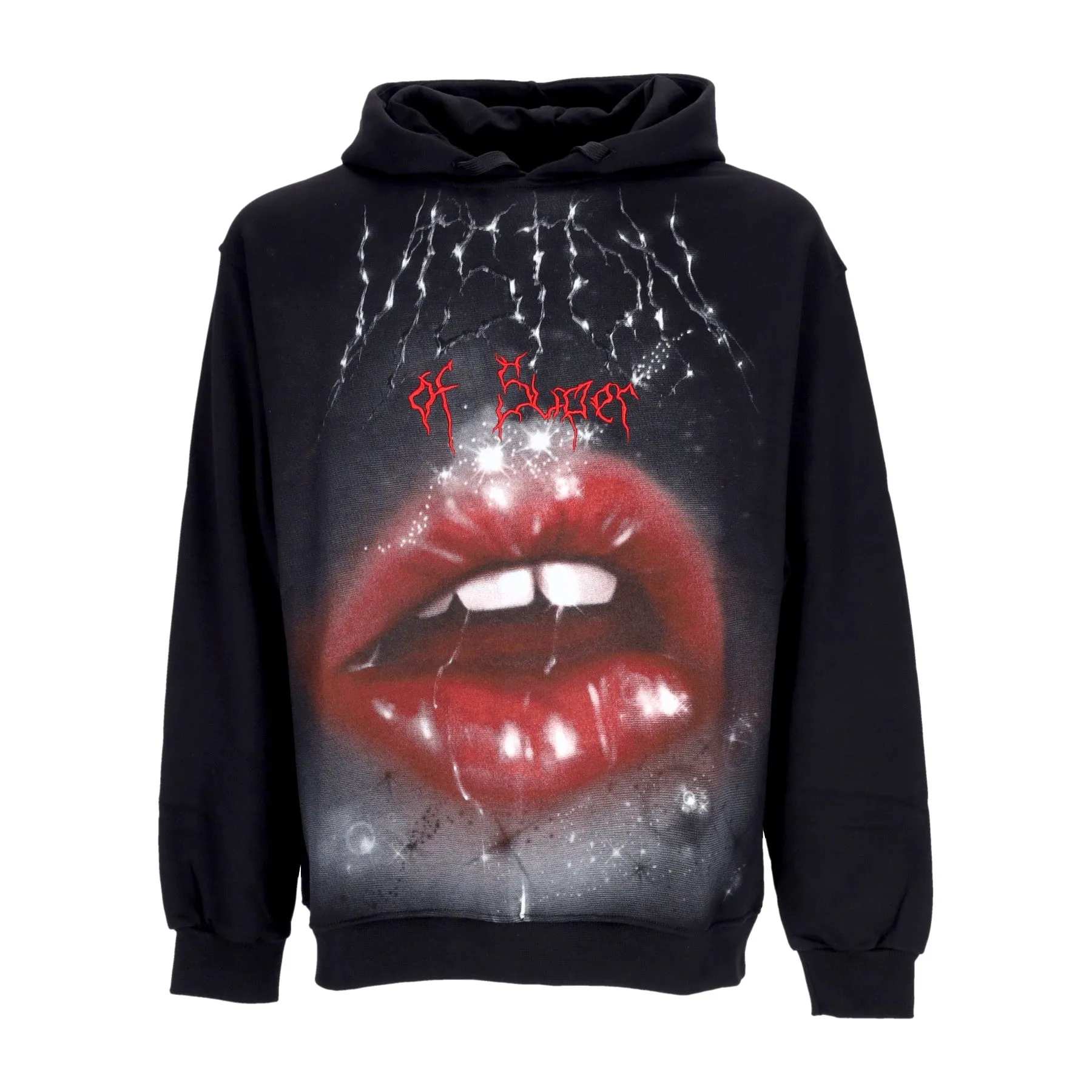 Felpa Cappuccio Uomo Rock Mouth Print Hoodie Black