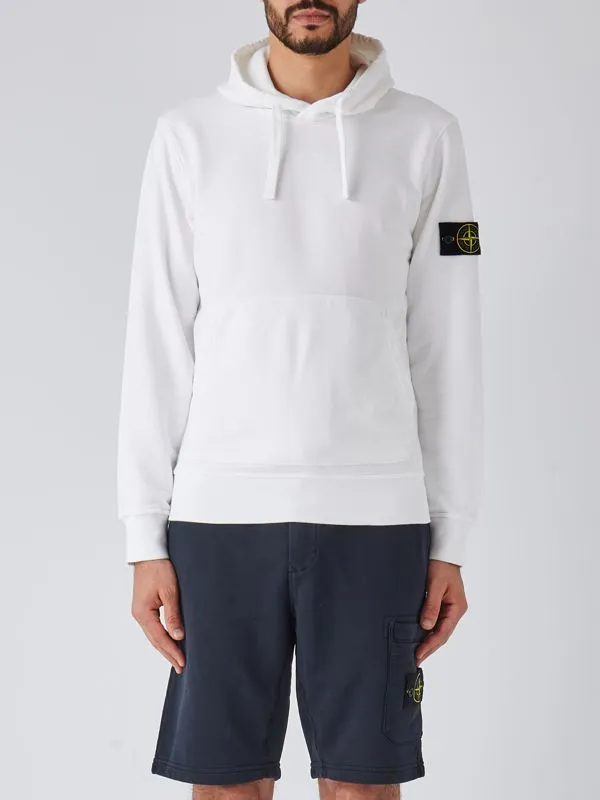 Felpa uomo Stone Island in cotone con cappuccio Bianco