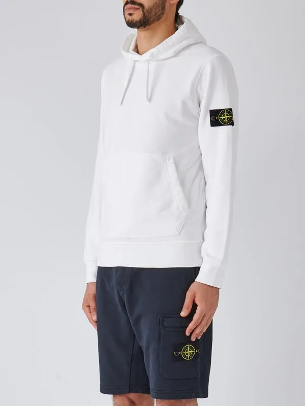 Felpa uomo Stone Island in cotone con cappuccio Bianco