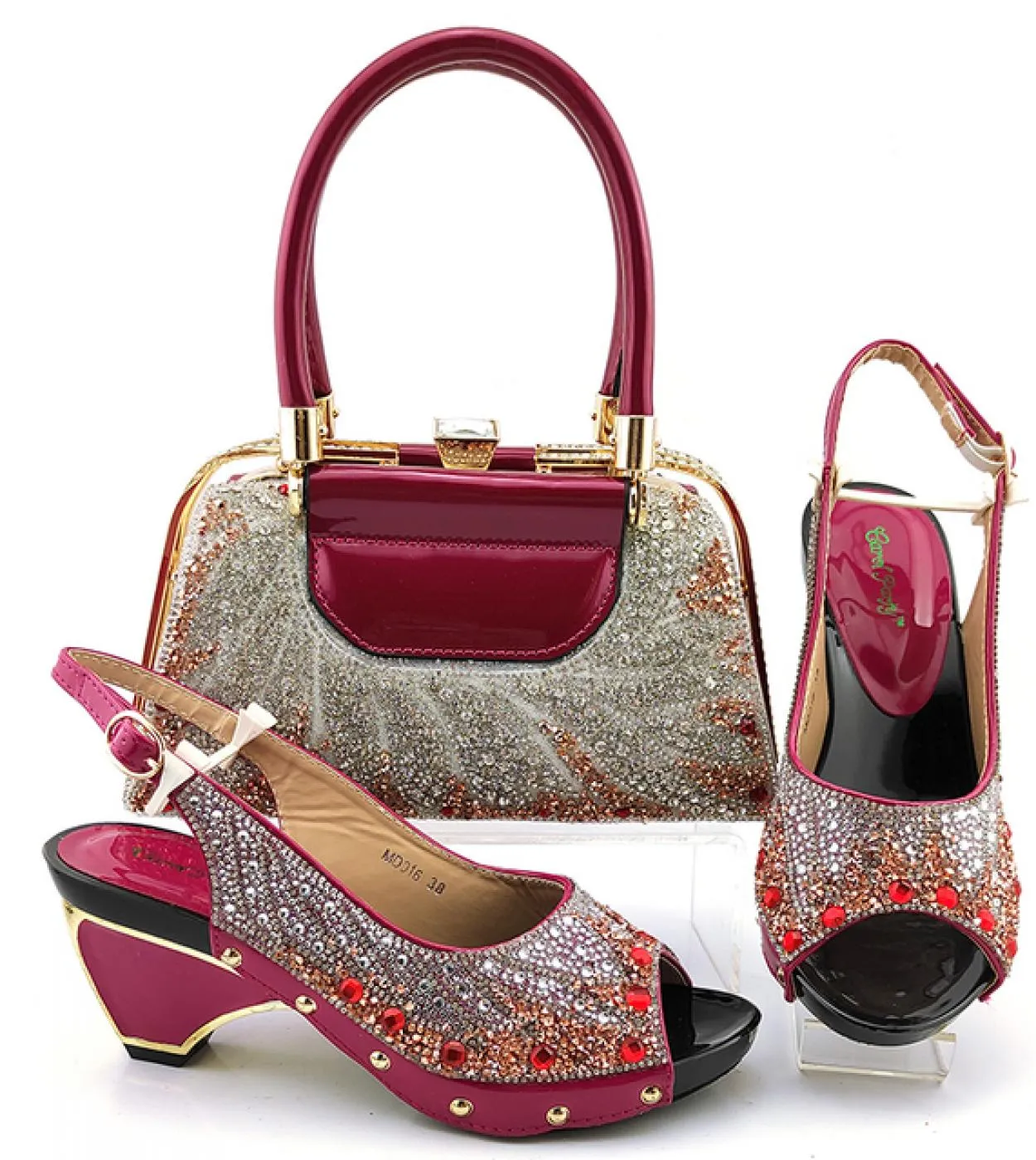 Il più nuovo design italiano di vendita calda moda stile nobile colore avorio strass scarpe da donna e borsa per le donne del ma