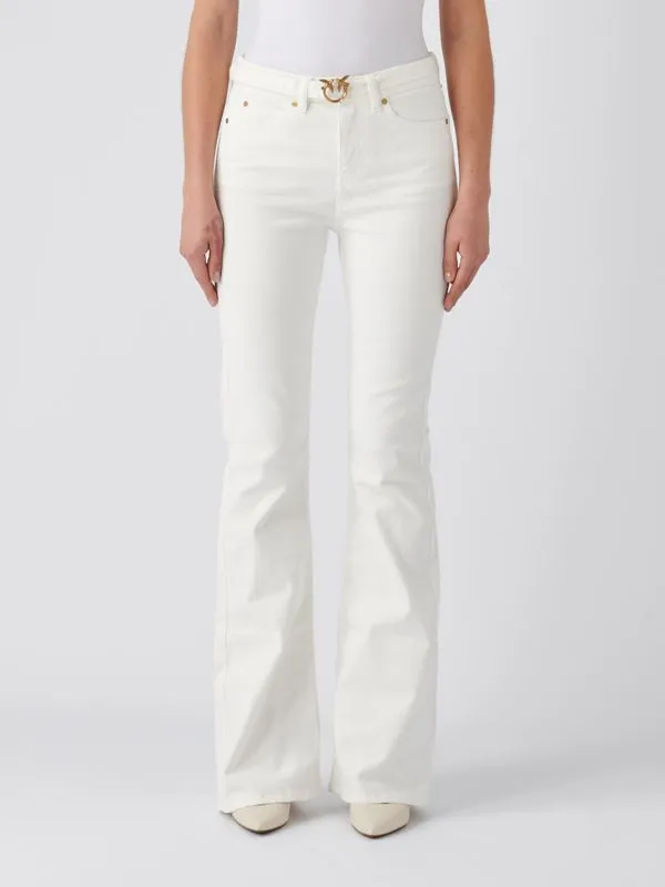 Jeans donna Pinko flared in misto cotone bull Bianco