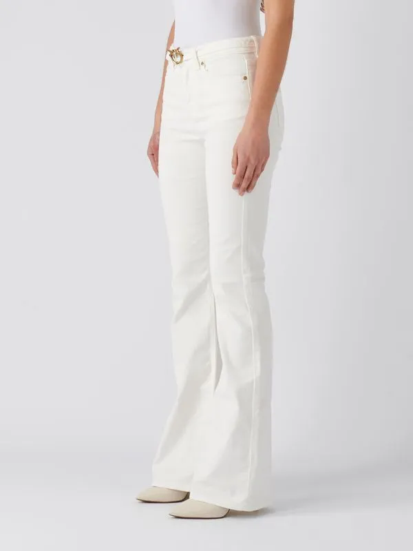 Jeans donna Pinko flared in misto cotone bull Bianco