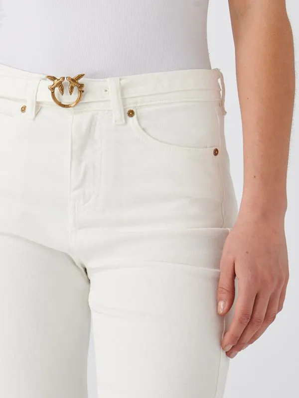 Jeans donna Pinko flared in misto cotone bull Bianco