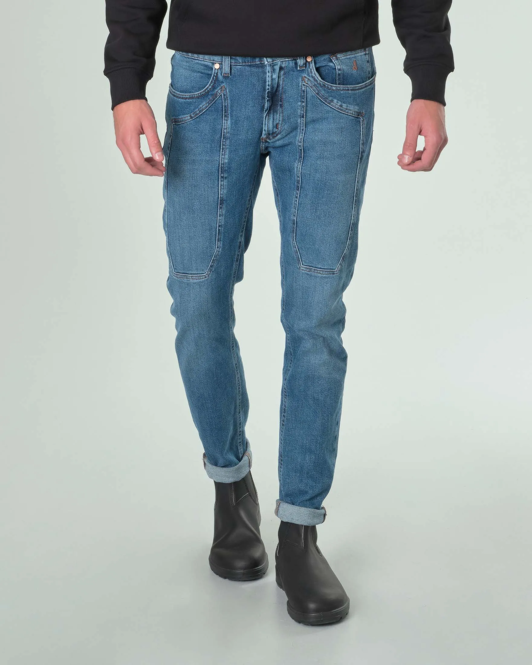 Jeans John lavaggio chiaro stone washed con toppa