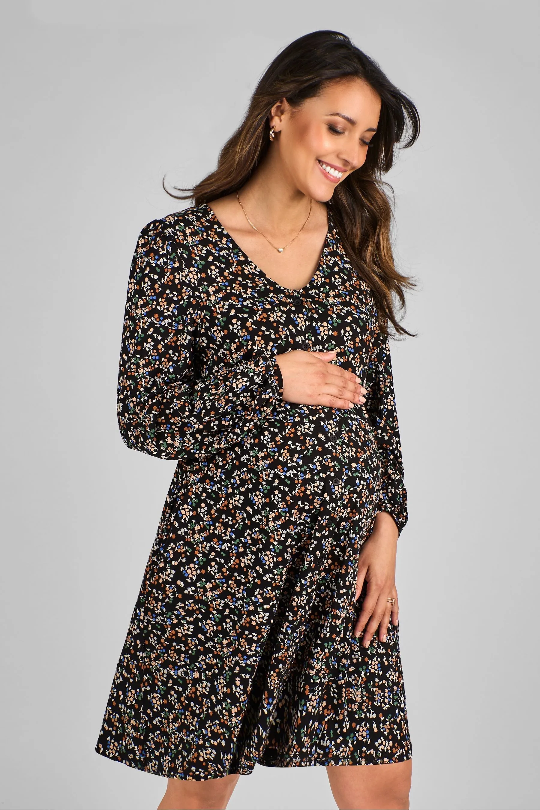 JoJo Maman Bébé Maternity Pretty Floral Button Through Dress