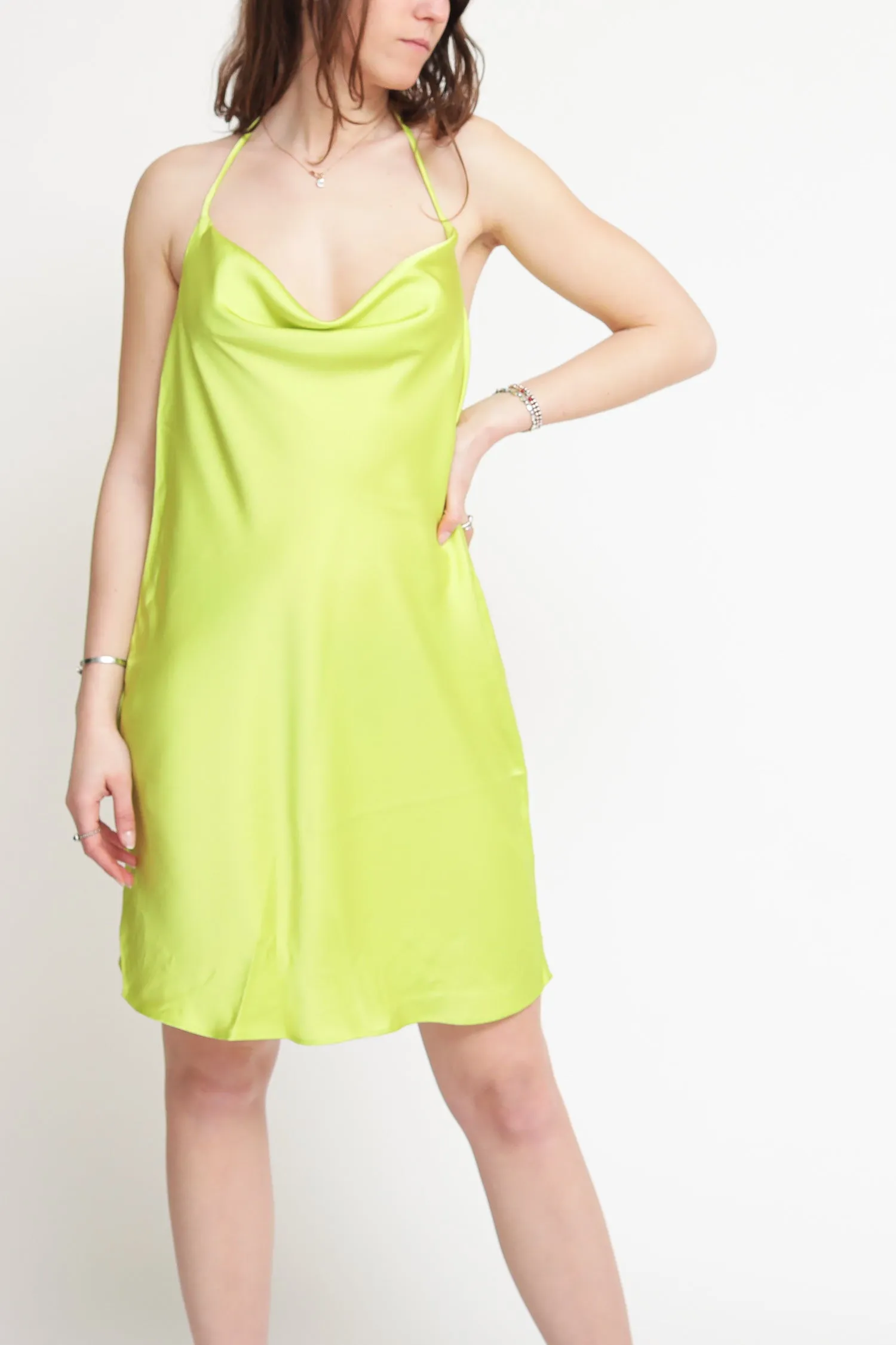 Ladies Dress - Lime Green Sateen