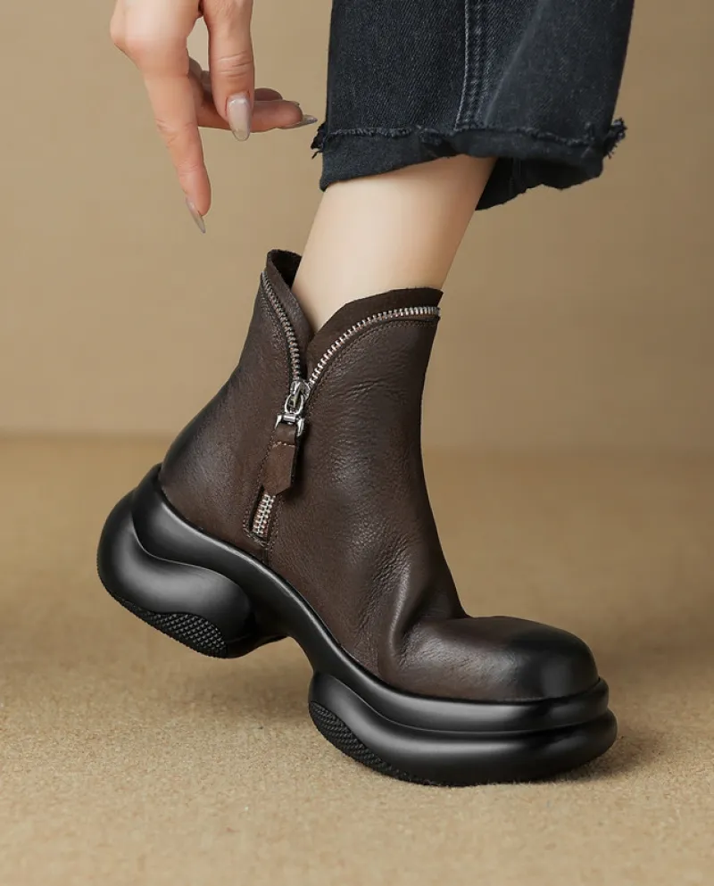 New Winter Thick-soled Round-toe Polished British-style Martin Boots For Women With Thick Heels, Platform Soles, Retro B