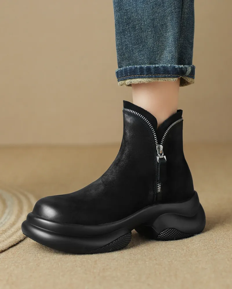 New Winter Thick-soled Round-toe Polished British-style Martin Boots For Women With Thick Heels, Platform Soles, Retro B