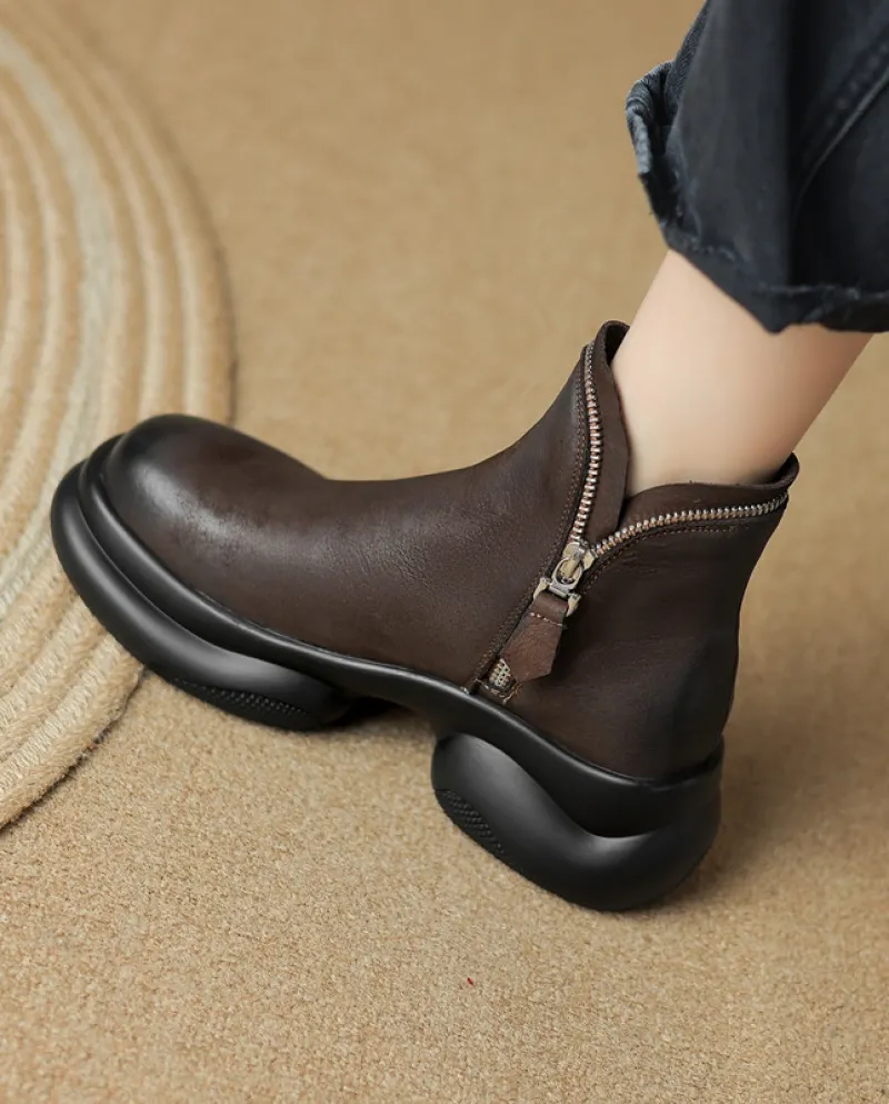 New Winter Thick-soled Round-toe Polished British-style Martin Boots For Women With Thick Heels, Platform Soles, Retro B