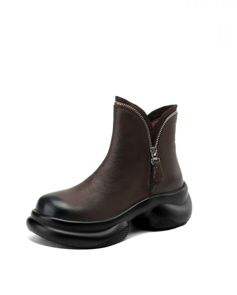 New Winter Thick-soled Round-toe Polished British-style Martin Boots For Women With Thick Heels, Platform Soles, Retro B