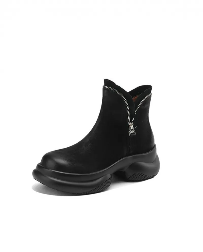 New Winter Thick-soled Round-toe Polished British-style Martin Boots For Women With Thick Heels, Platform Soles, Retro B