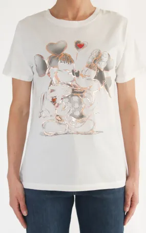 Off-on – t-shirt regular minnie e topolino – bianco/bronzo