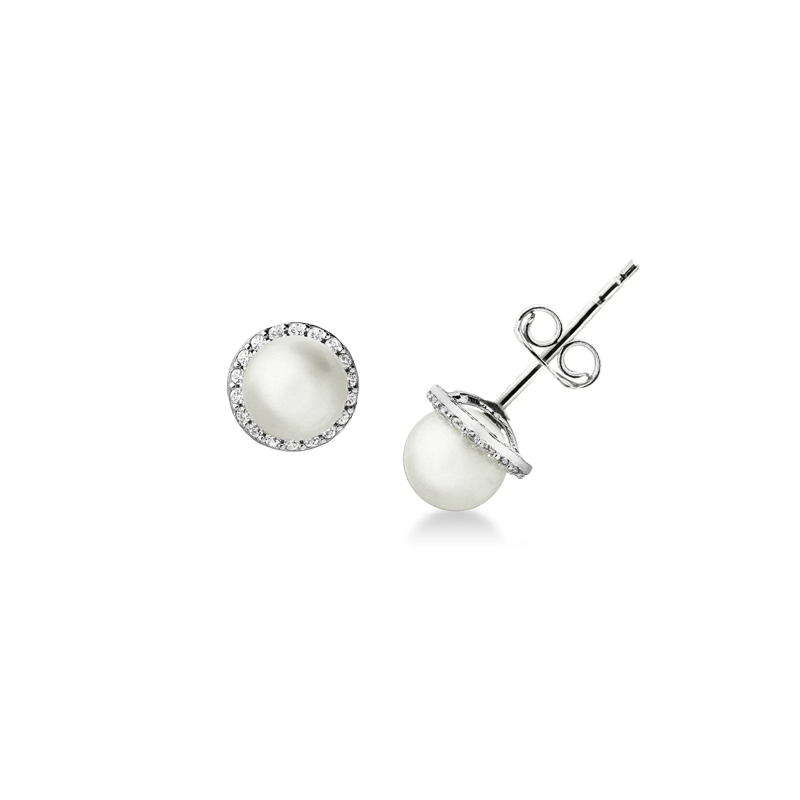Orecchini in oro bianco 18k con Perle e Zirconi.