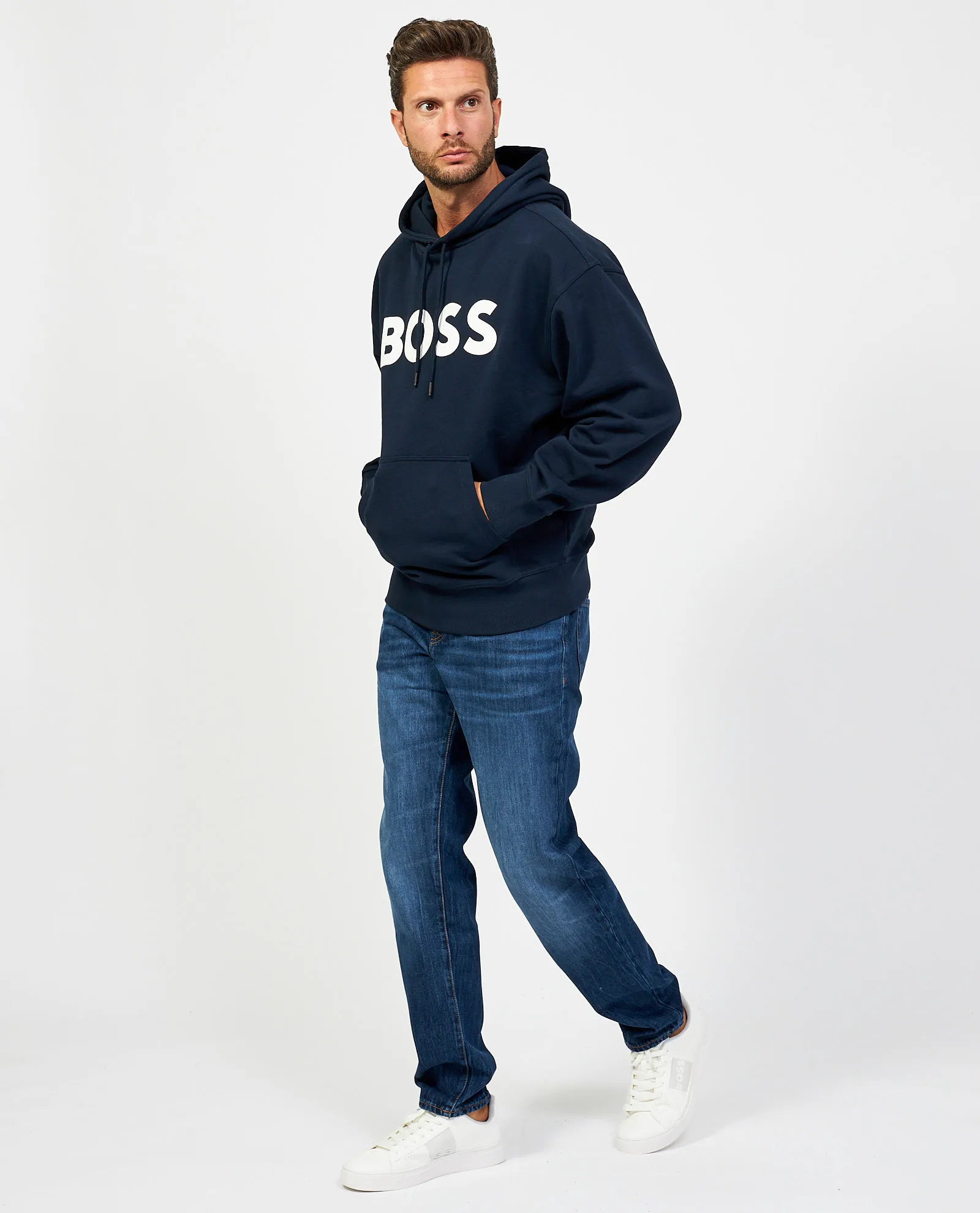 OutletBOSS      Felpa Boss blu regular fit con cappuccio