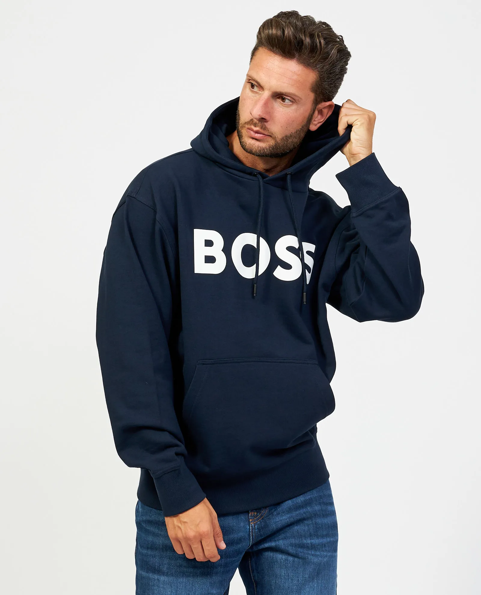 OutletBOSS      Felpa Boss blu regular fit con cappuccio