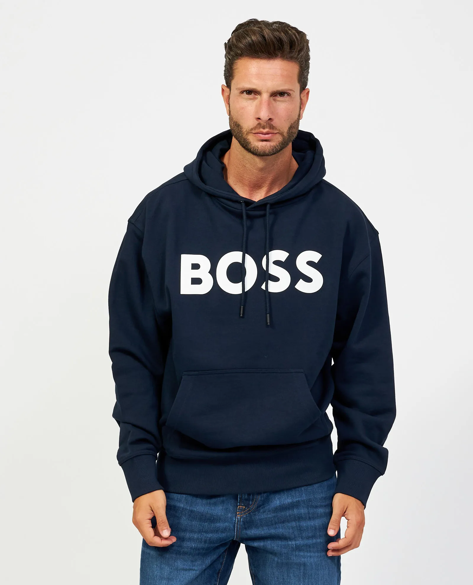 OutletBOSS      Felpa Boss blu regular fit con cappuccio