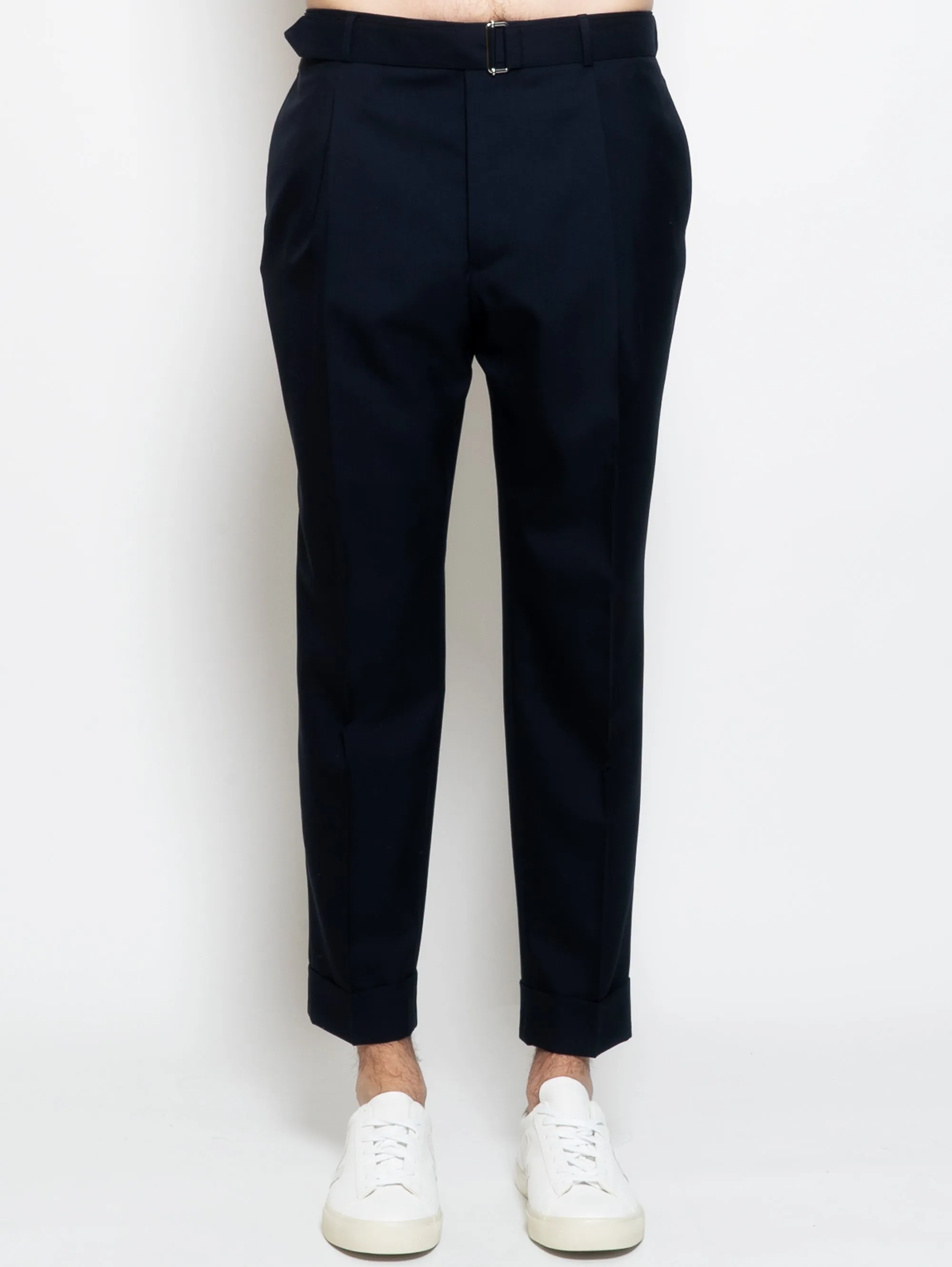 Pantaloni in Fresco Lana con Cintura Blu Navy