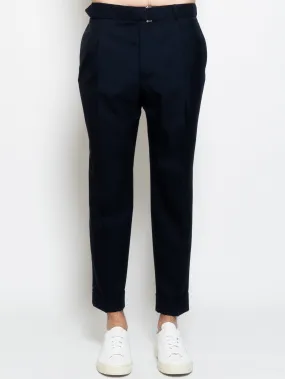 Pantaloni in Fresco Lana con Cintura Blu Navy