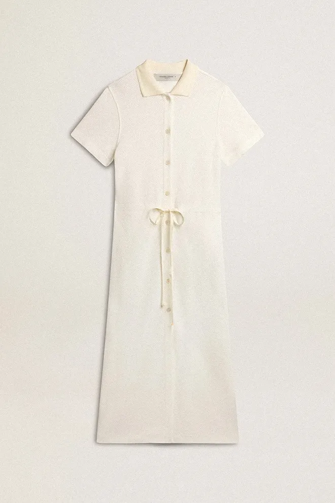 Polo dress in jersey di cotone lavorato a maglia