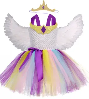 Princess Celestie Cosplay Tutu Dress For Girls Costume di Capodanno per bambini Ragazza Unicorni Abiti con ali dangelo Bambini