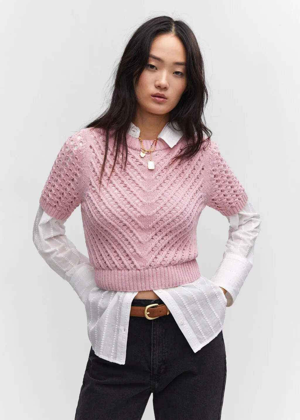 Pullover traforato maniche corte
