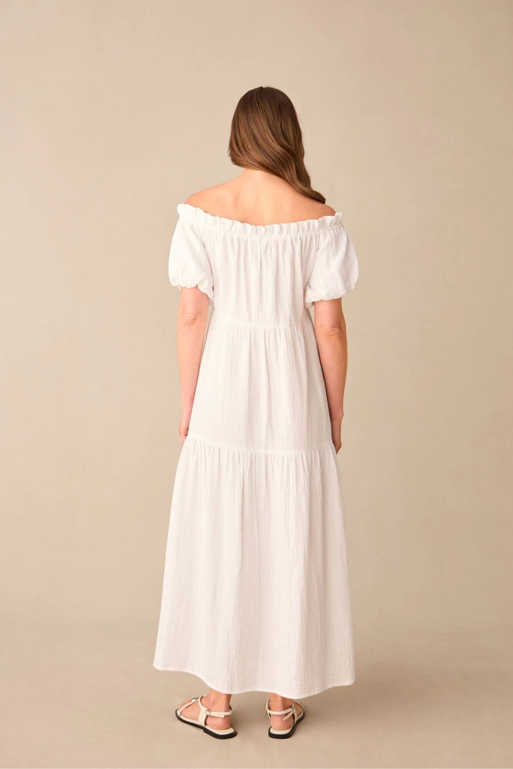 Ro&Zo Petite White - Off Shoulder Cheesecloth Dress