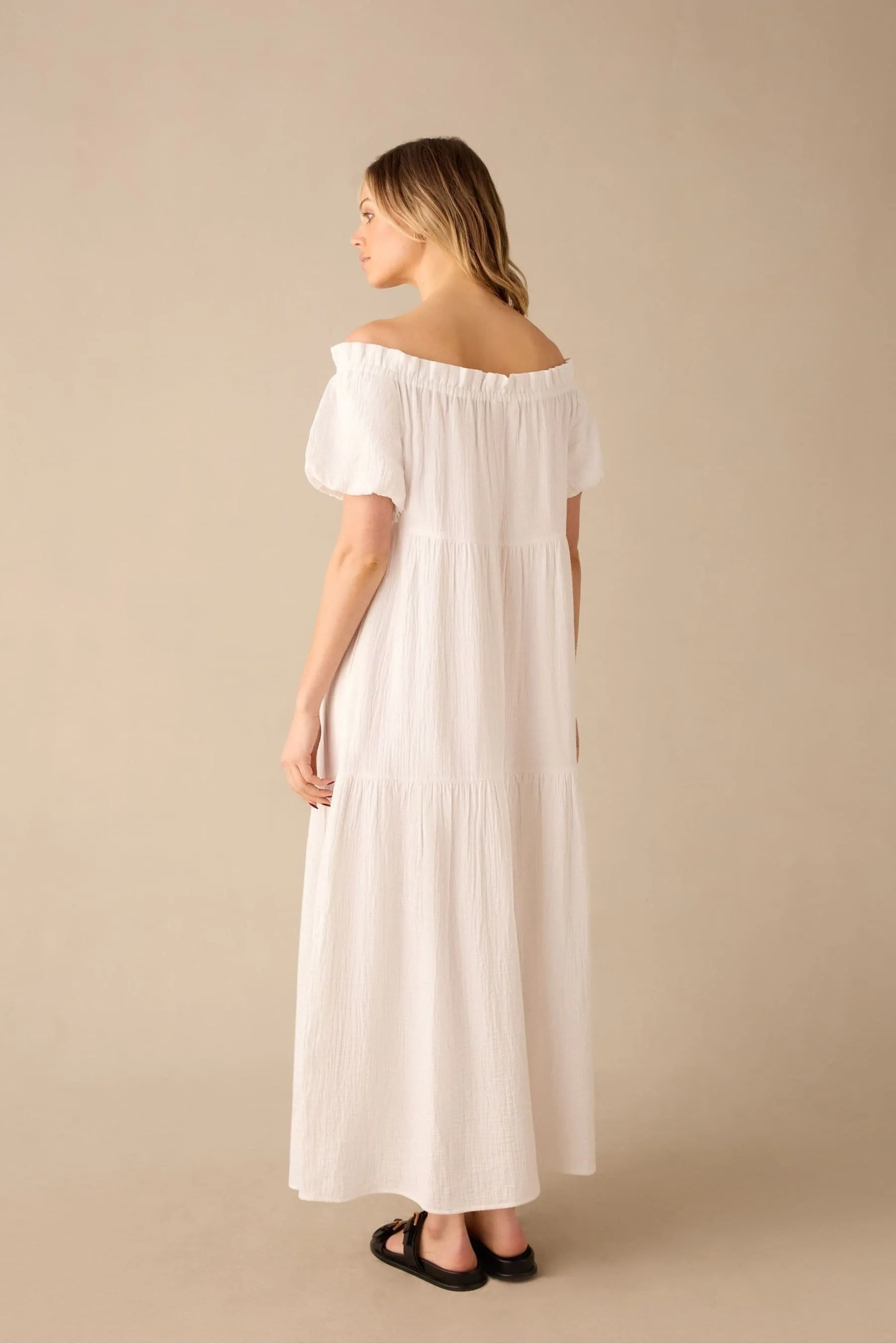 Ro&Zo White - Off Shoulder Cheesecloth Dress