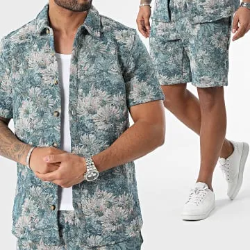 Set camicia a maniche corte e pantaloncini da jogging blu e bianchi