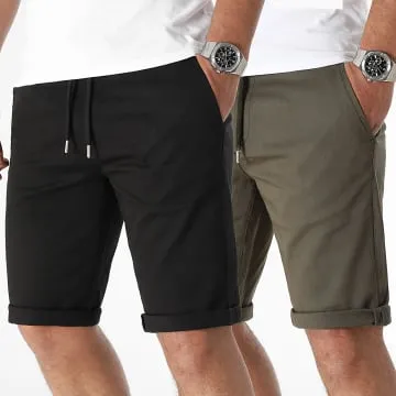 Set di 2 pantaloncini Chino Jogger 2933 2938 Nero Verde Khaki