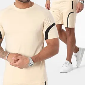 Set di maglietta e pantaloncini da jogging beige