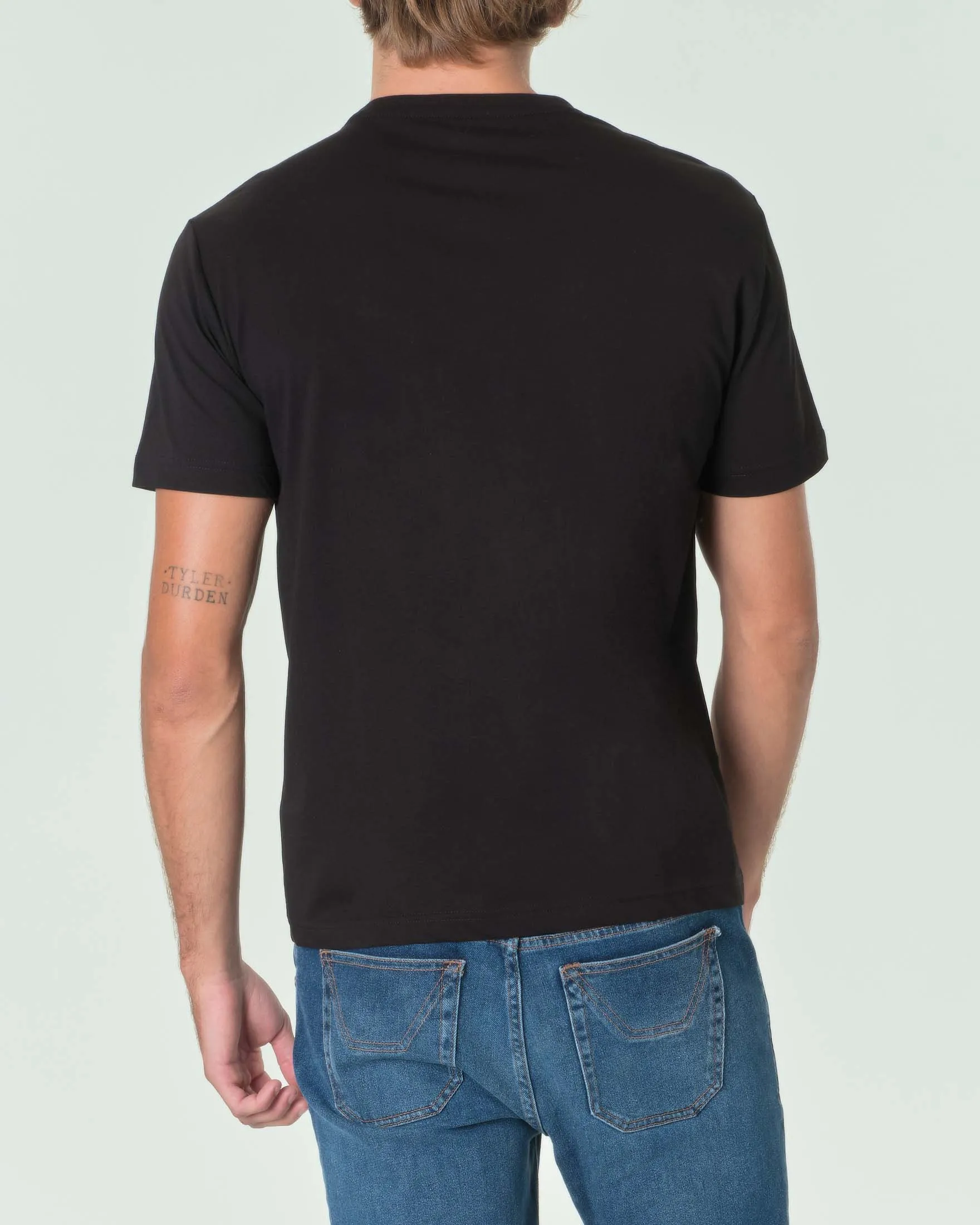 T-shirt nera mezza manica con logo bicolore davanti